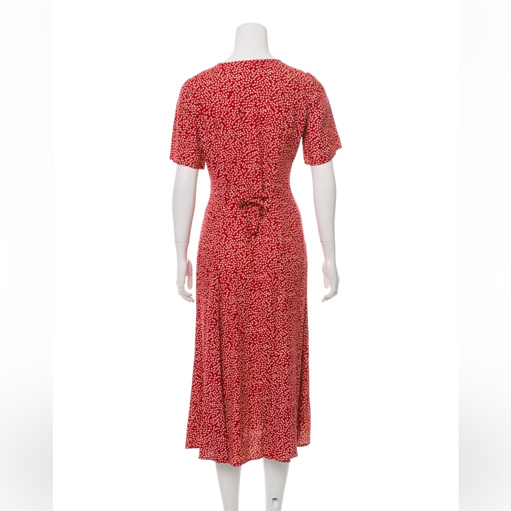Reformation floral print button up tie back midi dress
